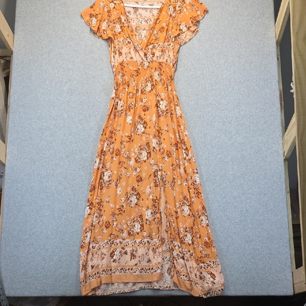 Sapphire Orange Floral Maxi Dress Flutter Sleeve